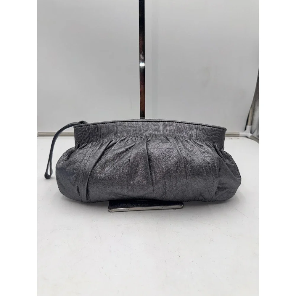 Banana Republic Metallic Pewter Grey Crinkled Leather Pleated Wristlet